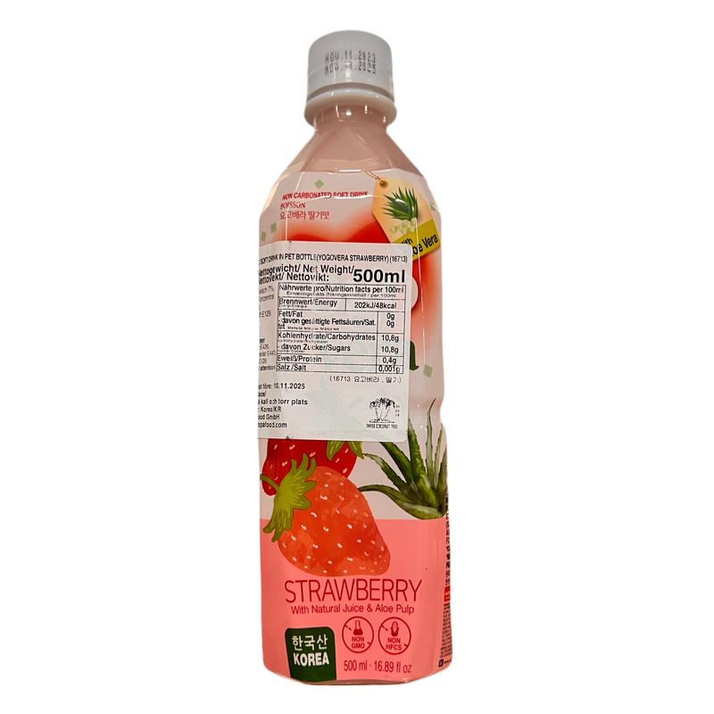 韩国 草莓味飲料 含蘆薈顆粒/YOGOVERA Aloe Vera-Getränk mit Erdbeere 500ml
