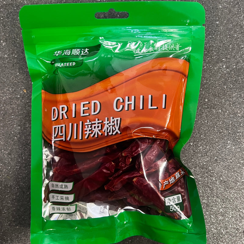 华海顺达 四川辣椒/HUASEED Getrocknete Sichuan-Chilischoten, scharf 50g