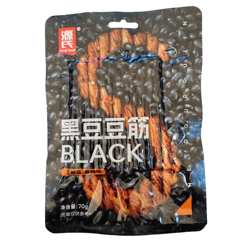 源氏 黑豆豆筋/GENJI Schwarze Tofustreifen-Röllchen als Snack, würzig scharf 70g