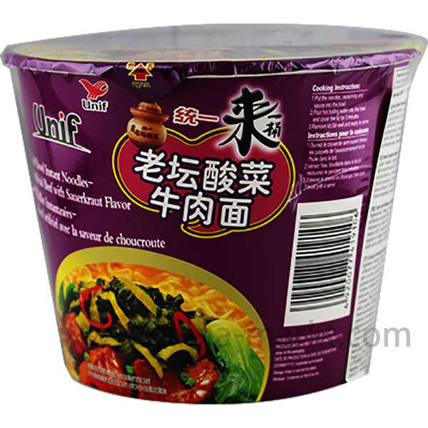 统一 来一桶酸菜牛肉/Unif Bowl Instantnudeln Rindfleisch mit Sauerkraut Geschmack 125g