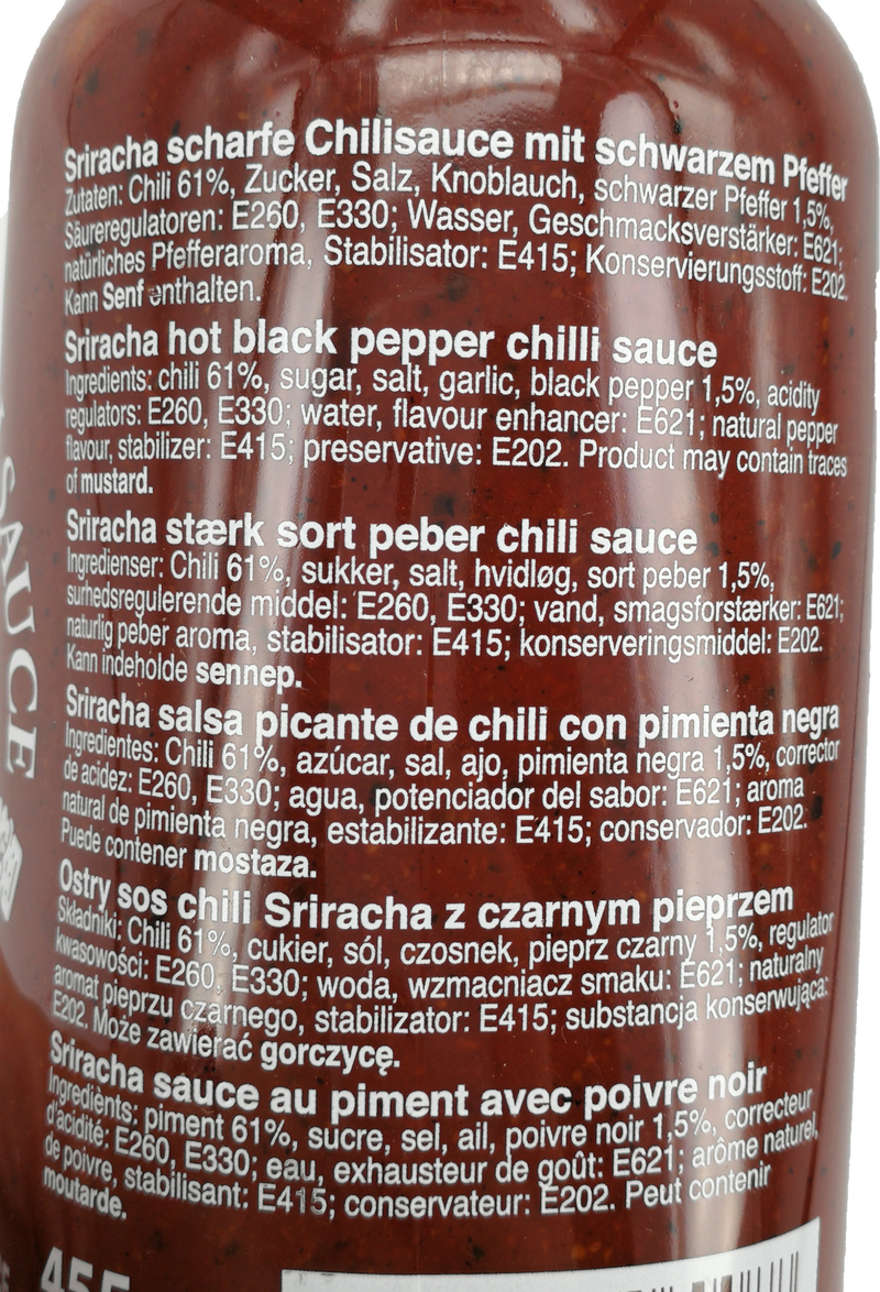 飞鹅 辣椒酱 黑胡椒/Sriracha Chilisauce mit schwarze Pfeffer 455ml