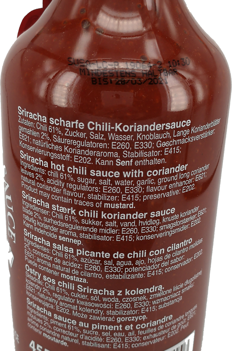 飞鹅 辣椒酱 长香菜/Sriracha Chilisauce mit langer Koriander 455ml